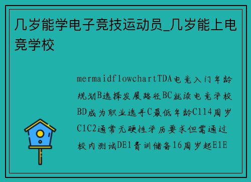 几岁能学电子竞技运动员_几岁能上电竞学校